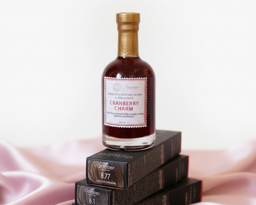 Cranberry Charm på staplade boxar med rosa satin